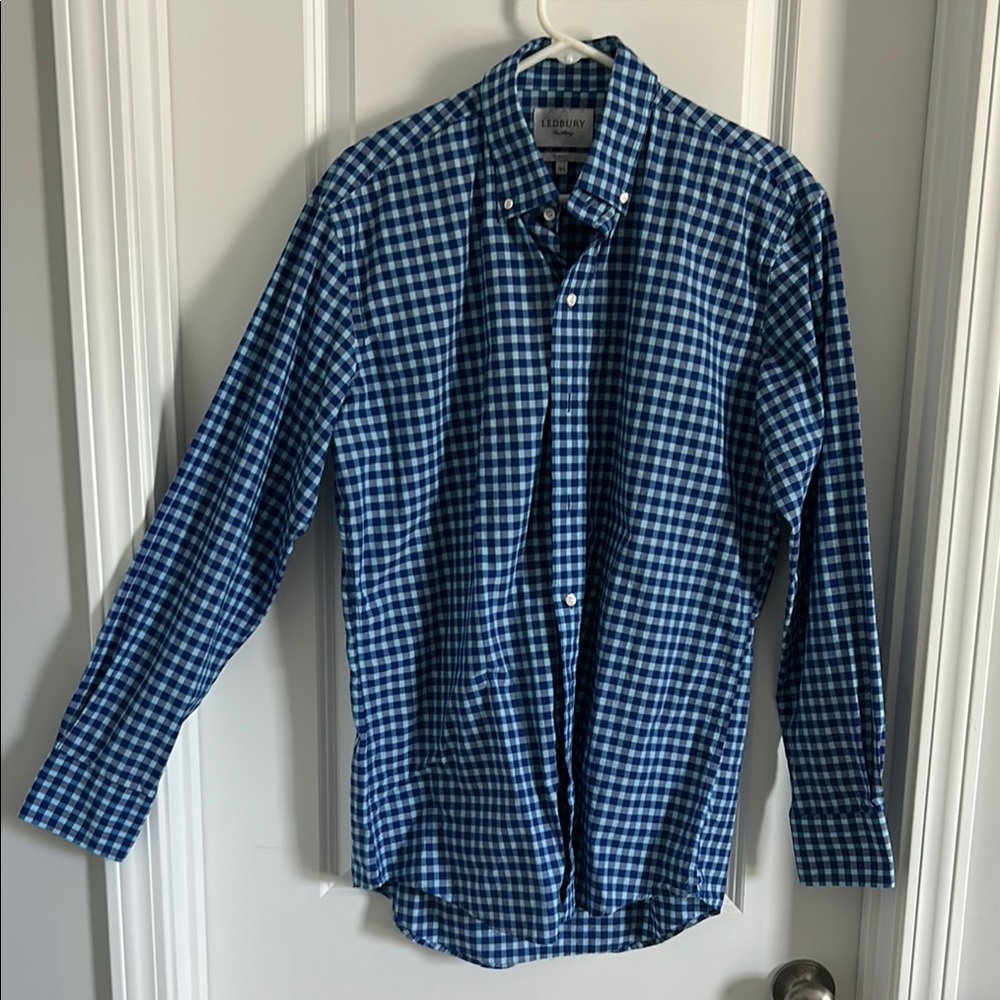 Blue and Navy Ledbury Gingham Casual Button Down Shirt